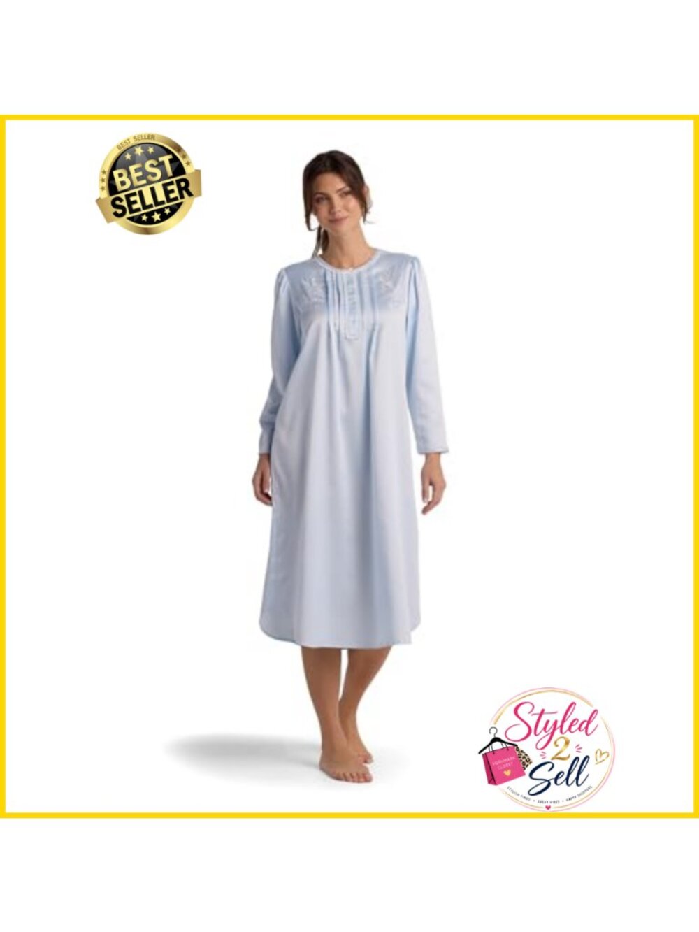 Long Nightgown Brushed Back Satin Long Sleeve Button Top Sleepwear
